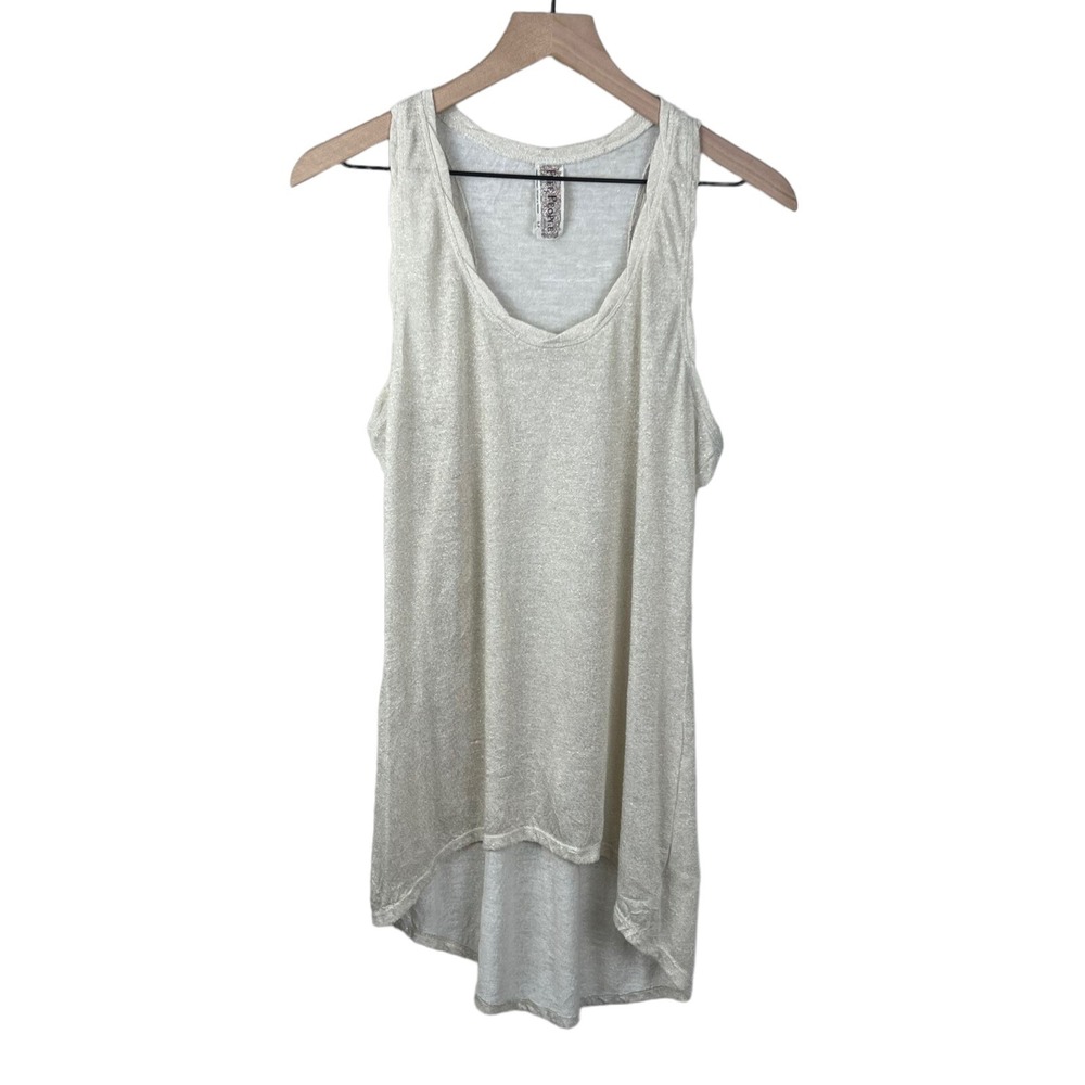 Free People Women SPโ Tank Top Gold Metallic Knit V-Neck High-Low Racerback